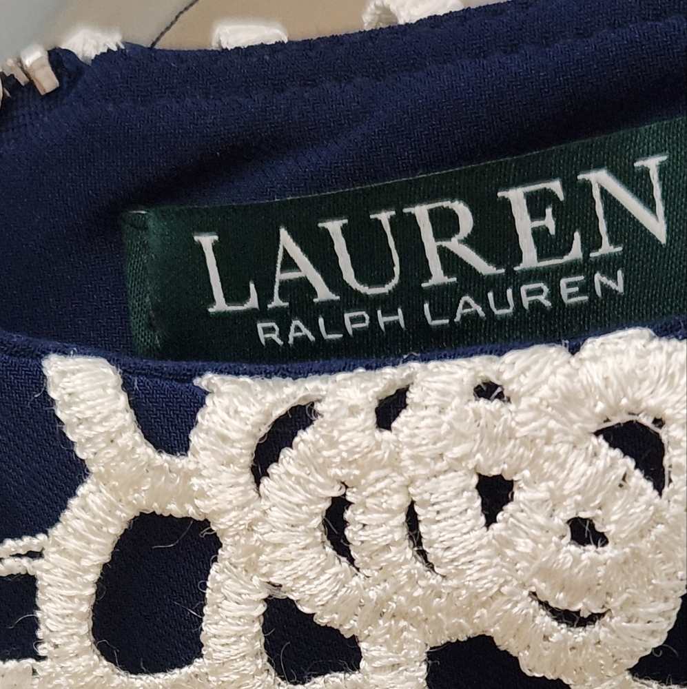 RALPH LAUREN Ivory Blue Crochet Lace Sleeveless Sheath Dress - Picture 3 of 5